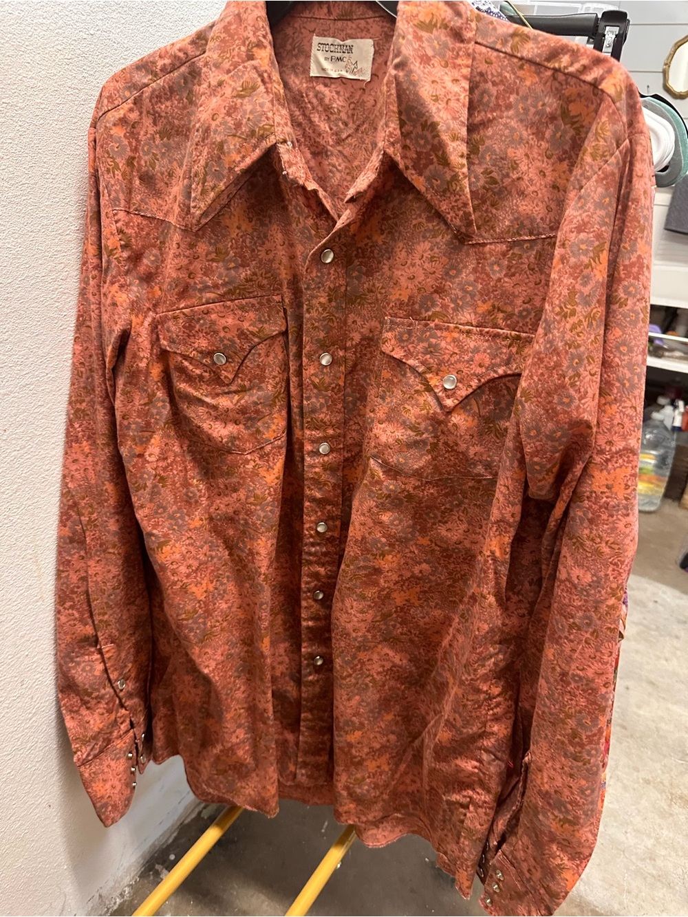 Vintage Floral Snap-Front Western Shirt - Rust Orange